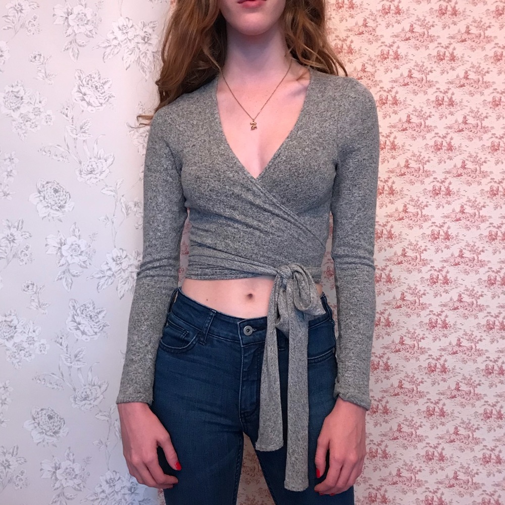 Grey ballerina wrap sweater